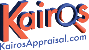 3D Kairos logo with magnifying glass