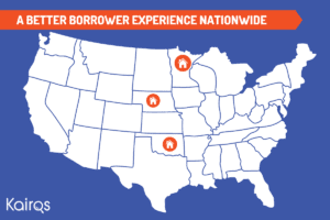 US map with three orange home markers
