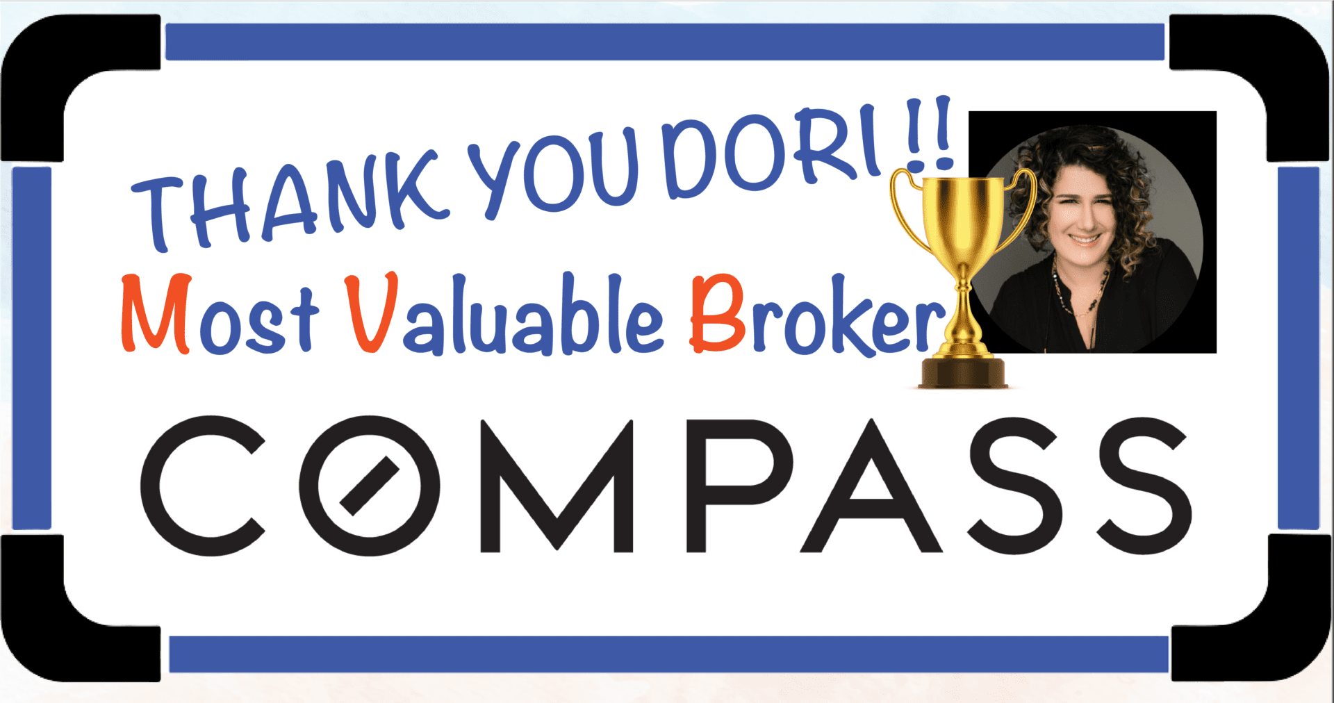 Compass award banner with trophy and portrait