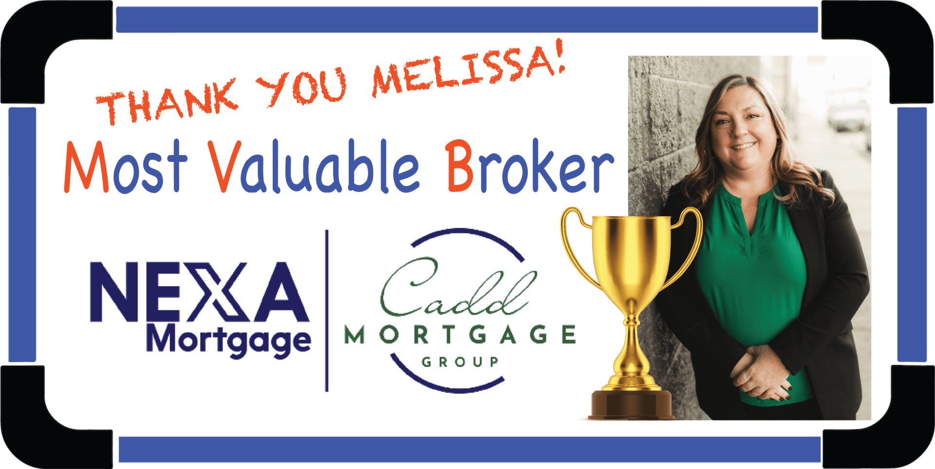 Smiling broker with trophy and company logos